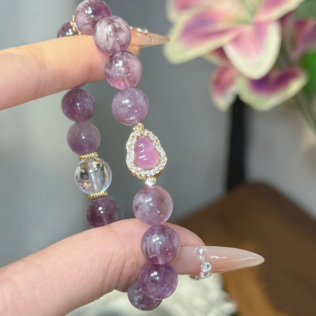 【紫美人】带证书10mm紫水晶白水晶紫兔毛设计天然水晶女高级感手串