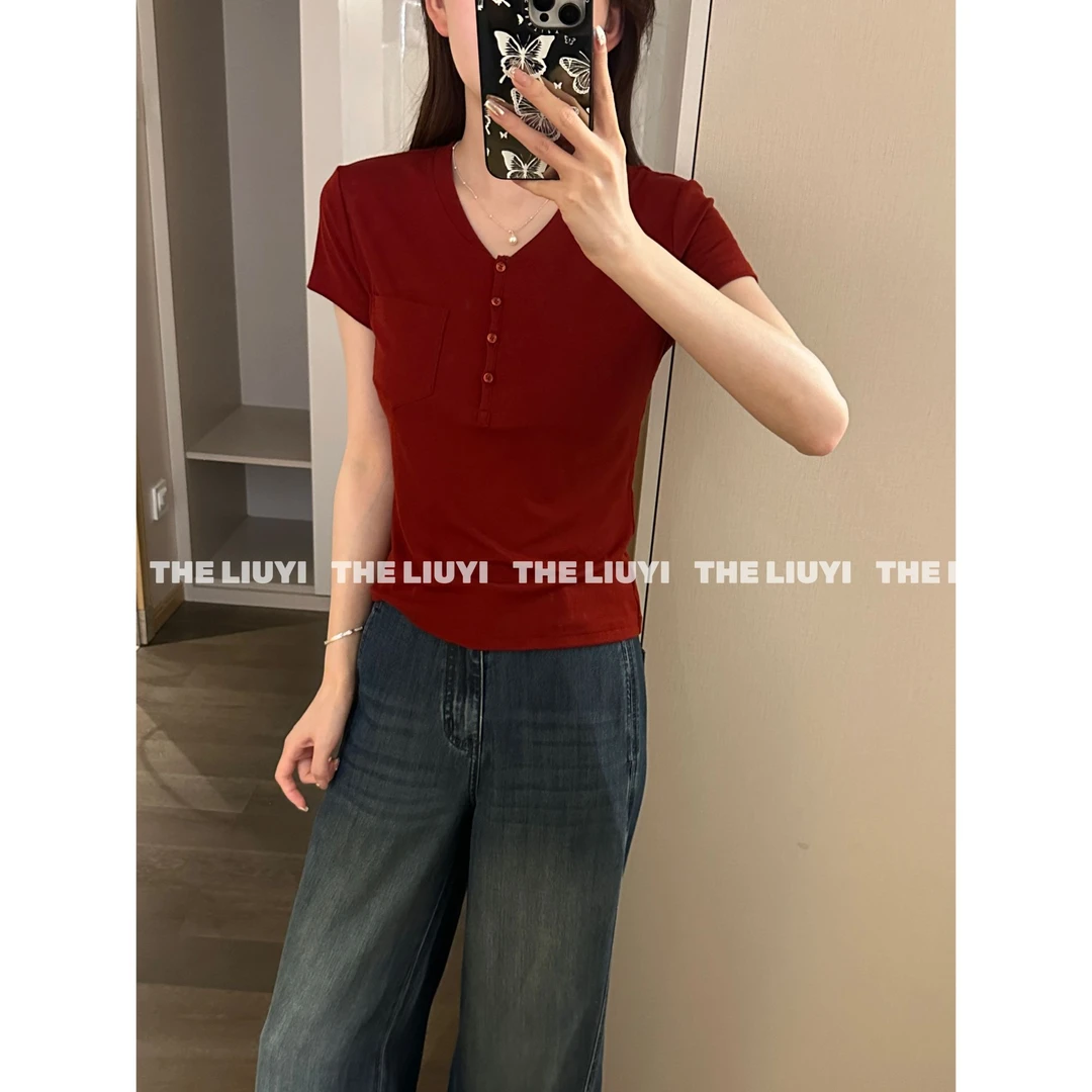 【LIUYI】简意T~百搭显瘦亨利领短袖天丝T恤56212