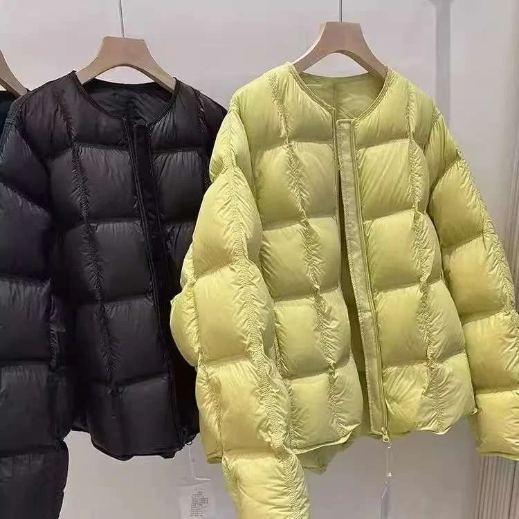 韩版简约纯色圆领夹棉外套女2025冬季新洋气百搭保暖显瘦棉衣棉服