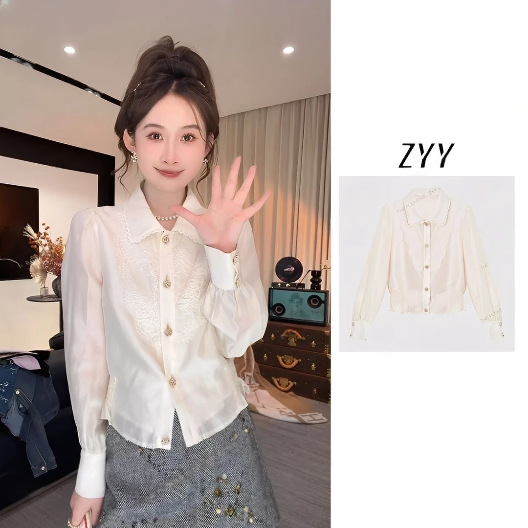 ZYY【留影风华】2025S/S新品法式花边柔美蕾丝高级感衬衫女X25CC3
