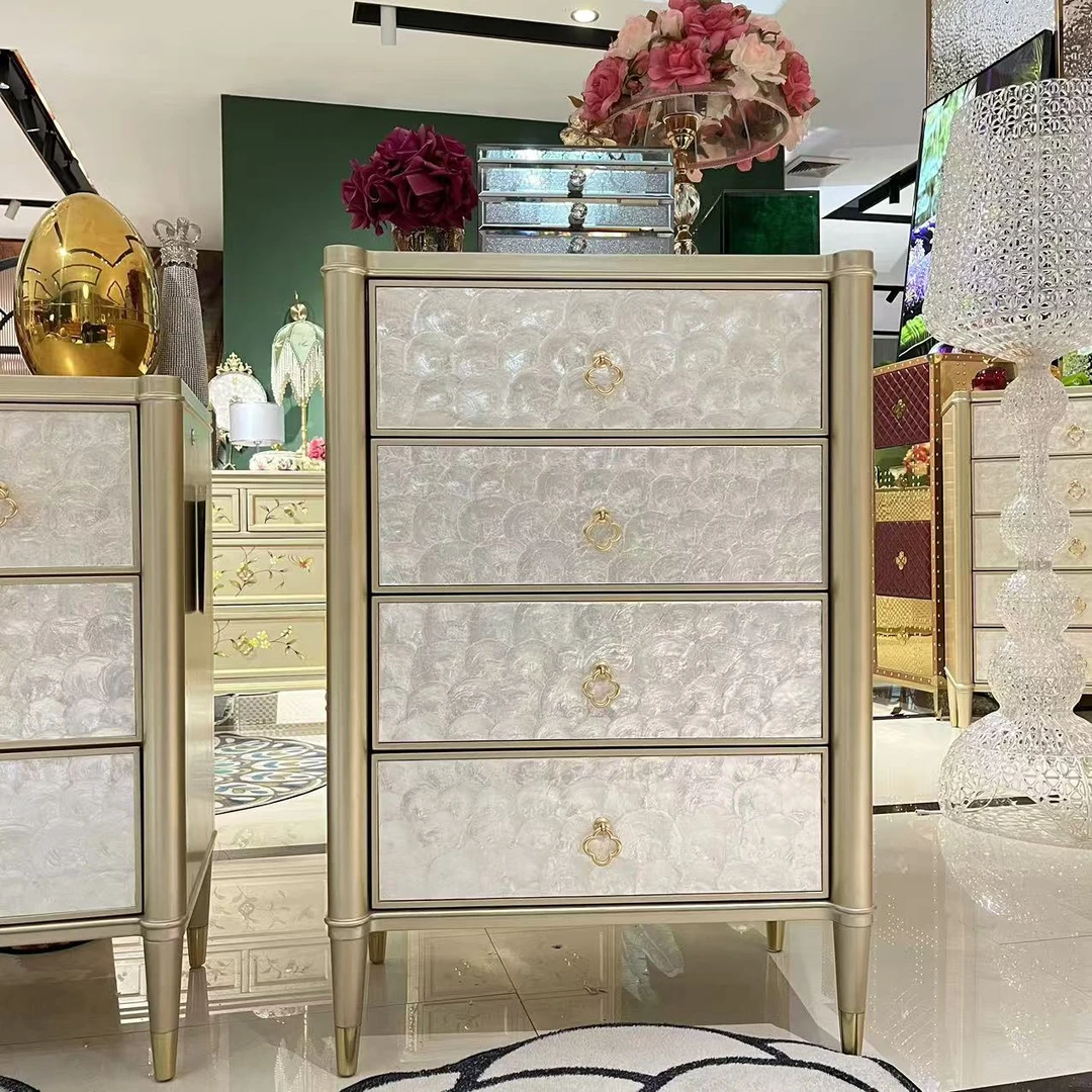 【喜悦家具】YR 806#美式轻奢实木贝壳四斗柜 (尺寸70*43*103CM)FH