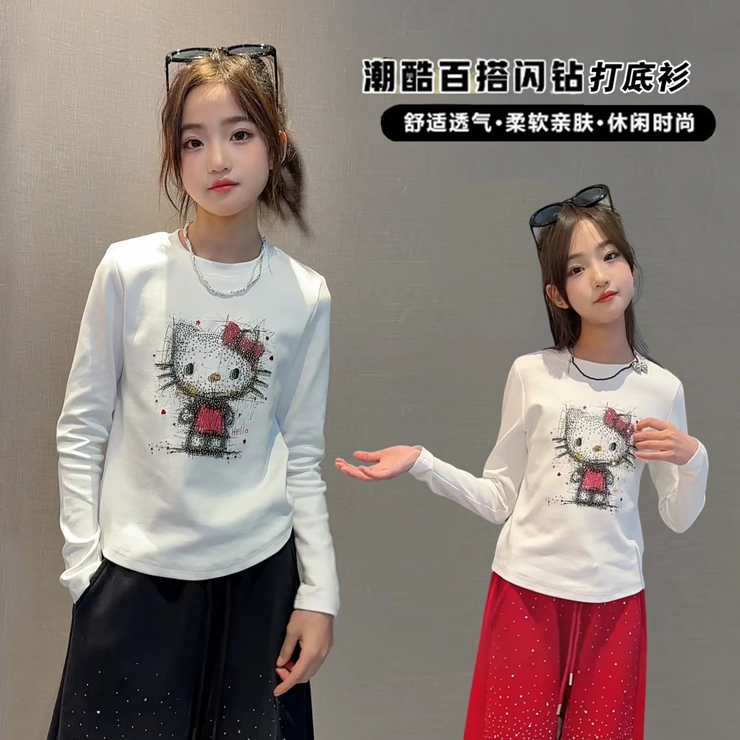 女童春款打底衫中大童洋气烫钻卡通上衣3369