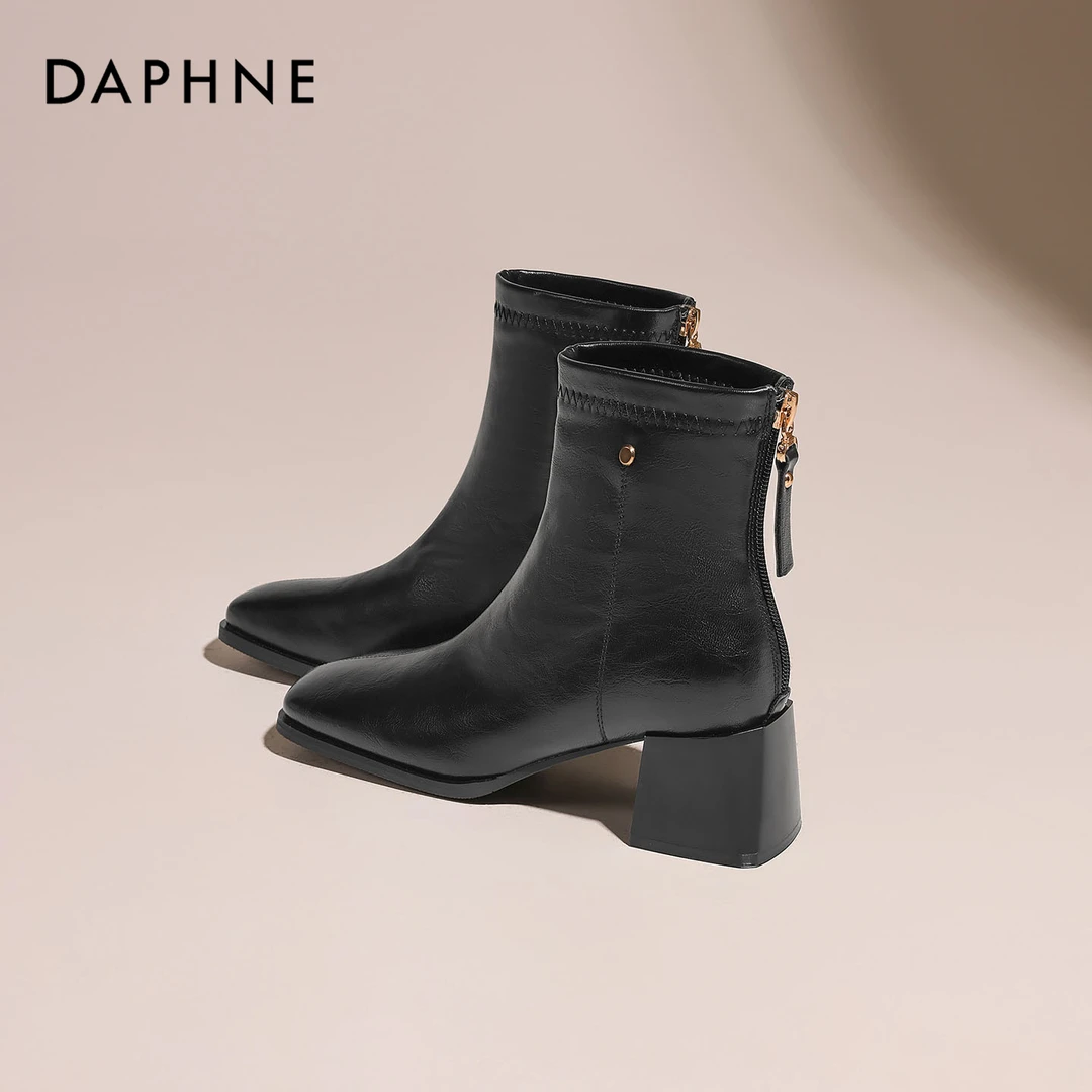 达芙妮新款粗跟时装靴瘦瘦短靴女款2025年秋季方头法式配裙子裸靴