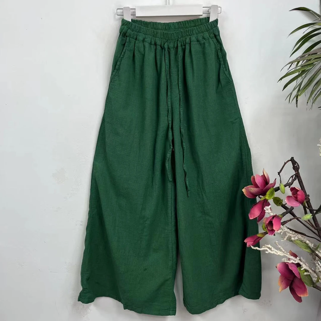 花璟原创设计款松紧腰纯色系带阔腿裤（裤长95臀围126）