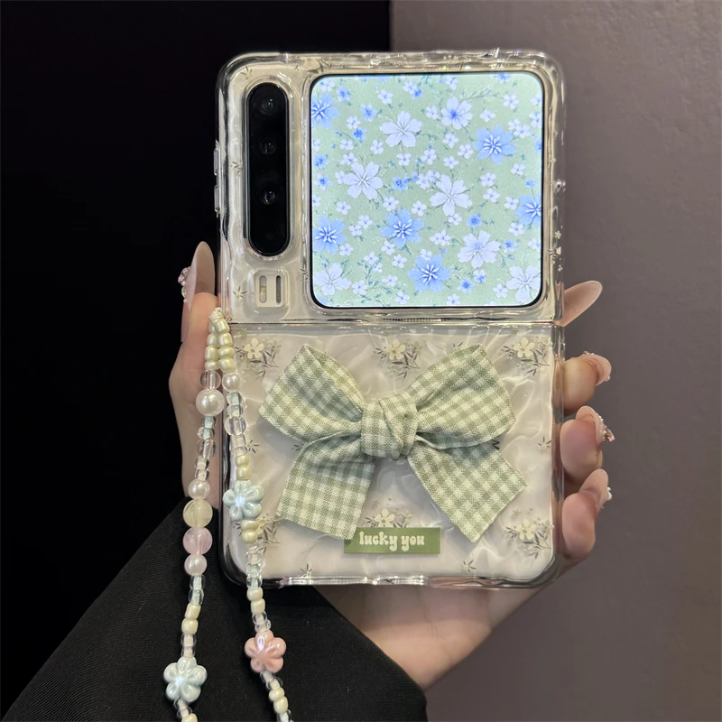 适用华为purax折叠屏手机壳透明水波纹pocket2满屏碎花格子蝴蝶结