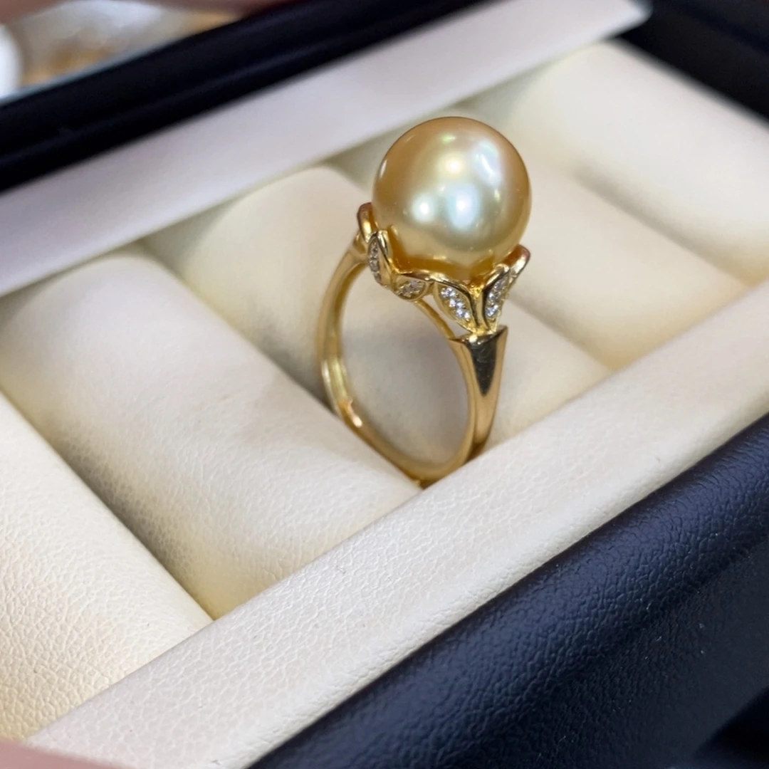 戒圈银S925镀金镶嵌海水珍珠