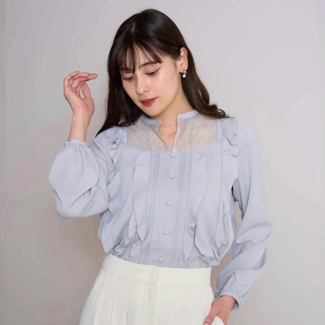 【双11狂欢】Her lip to荷叶边蕾丝衬衫【日本直邮不退换】