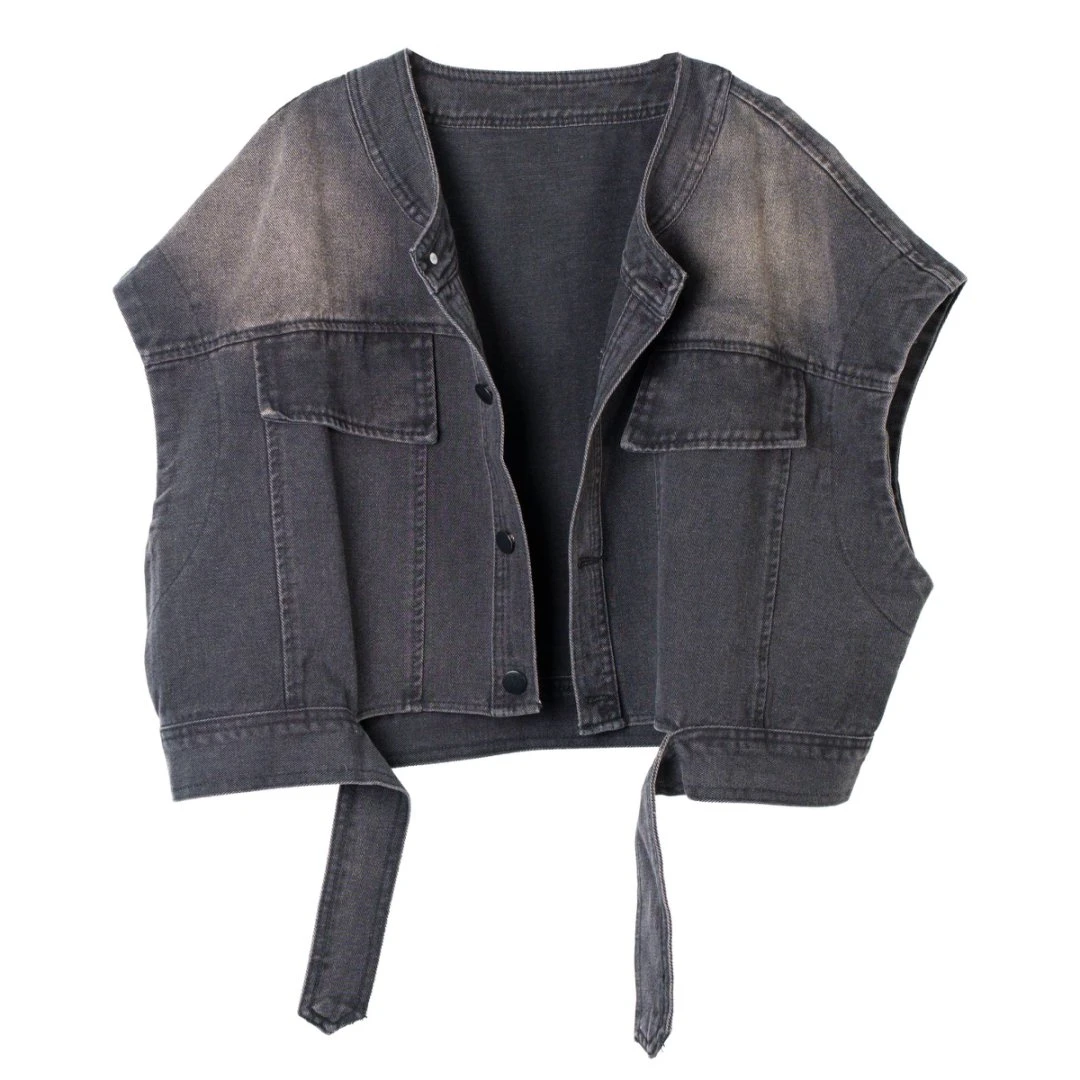 museguhui/木色古汇88016#时尚小众宽松复古百搭短款牛仔马甲