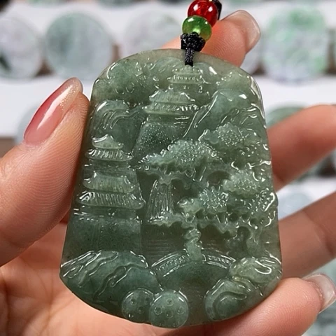 翡翠颈饰未镶嵌山水牌福利