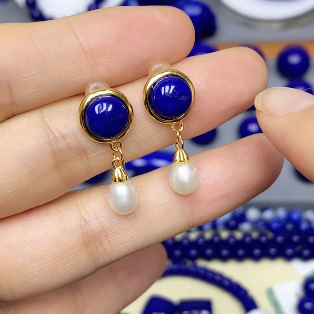 青金石银S925镀金镶嵌耳饰