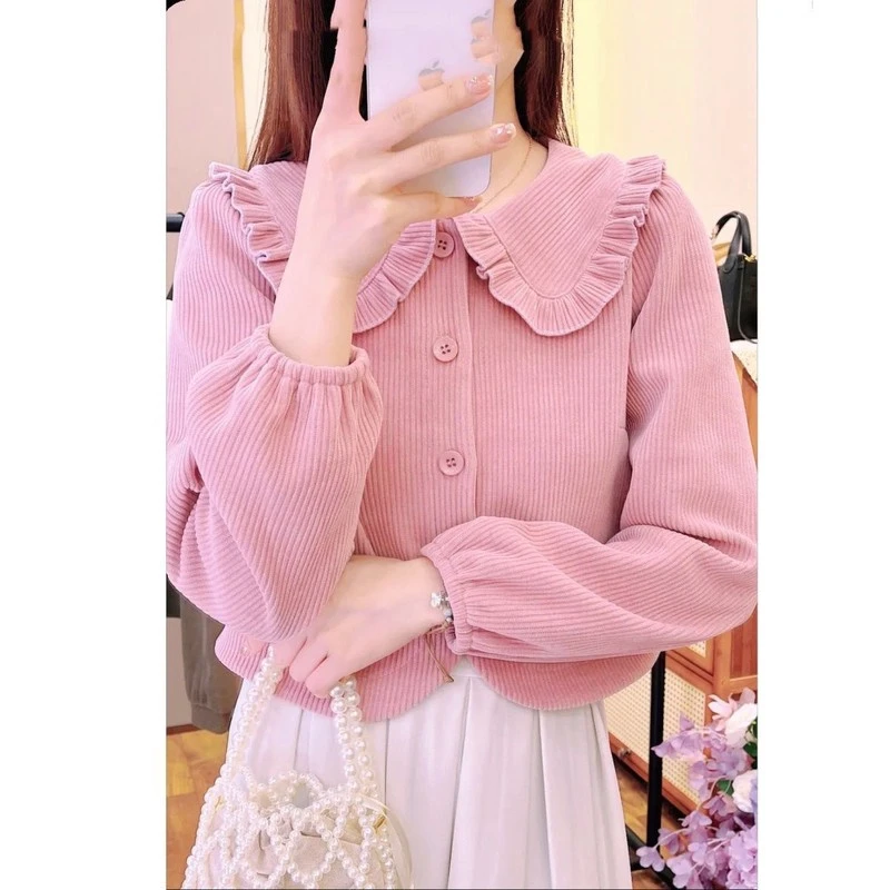 爆款女款白衬衣格子小众温柔风灯芯绒洋气衬衫女2025气质新款感