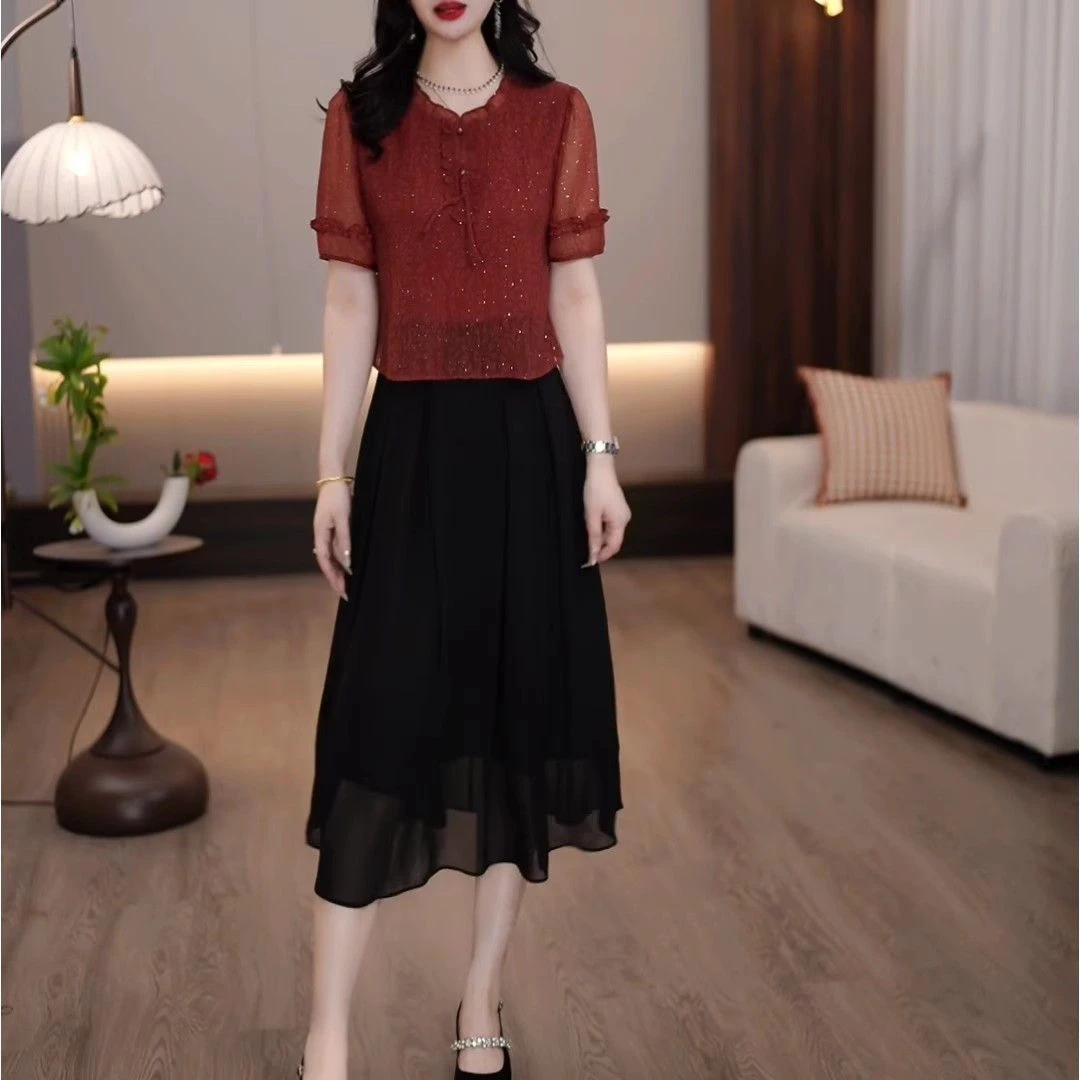 洋气气质遮肉假两件连衣裙2025夏季新款时尚减龄显瘦裙子