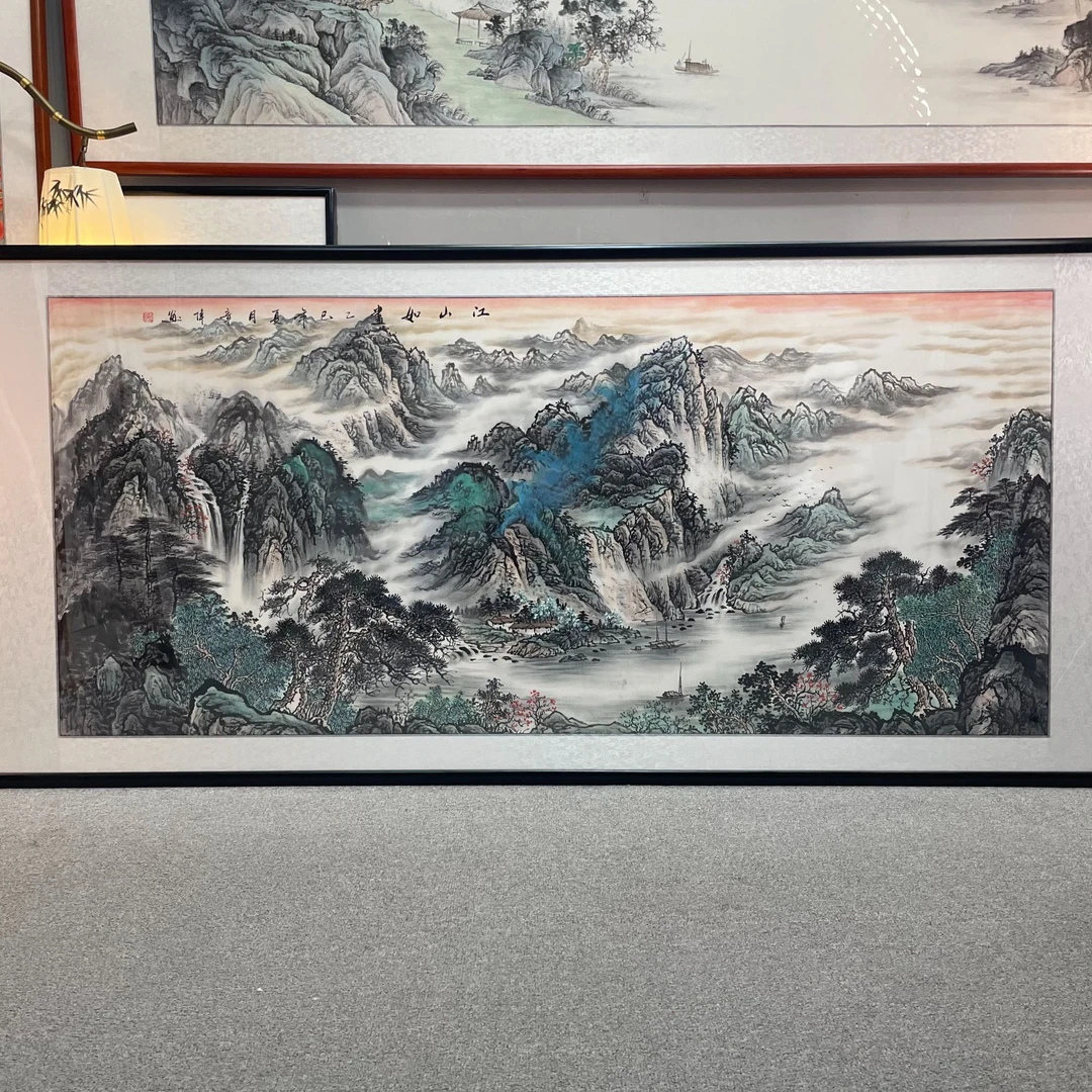 纯手绘-江山如画【238*108】国画山水画客厅办公室挂画字画直播间