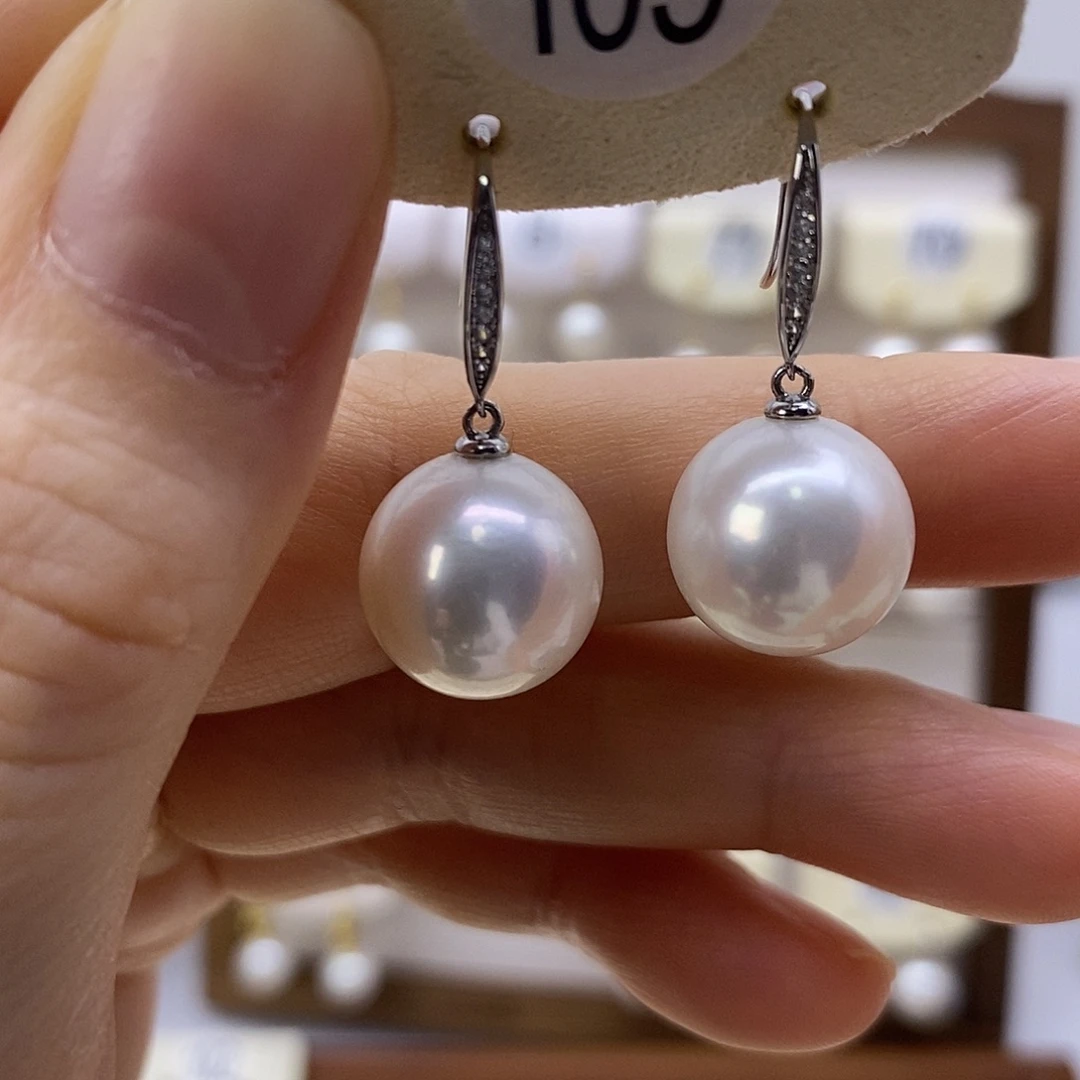 耳饰银S925镶嵌淡水珍珠