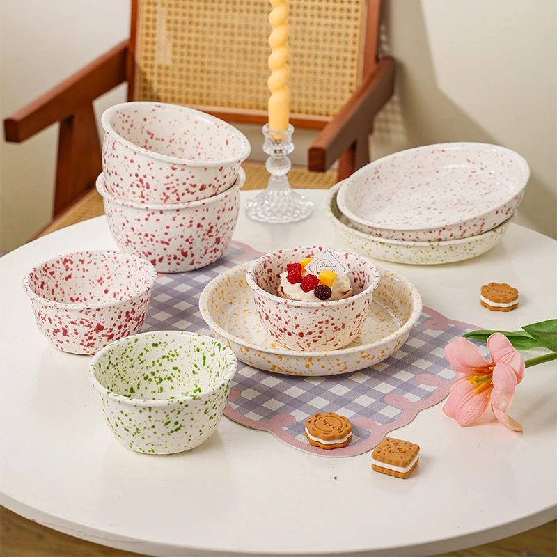 北欧ins风陶瓷碗家用轻食沙拉碗复古燕麦早餐碗甜品碗餐具酸奶碗