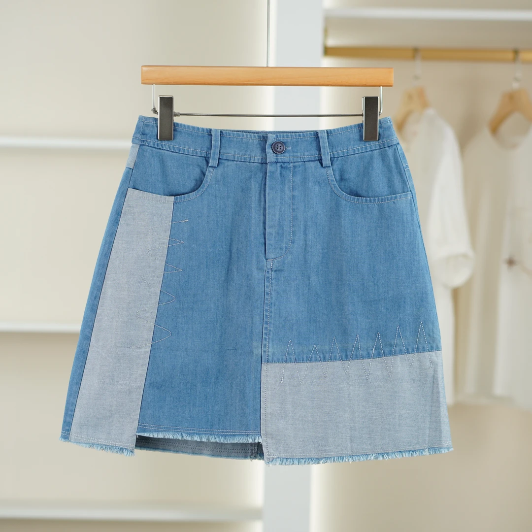 麦迪尚品【unbl】5090584 夏季简约拼接牛仔短半裙品牌女装