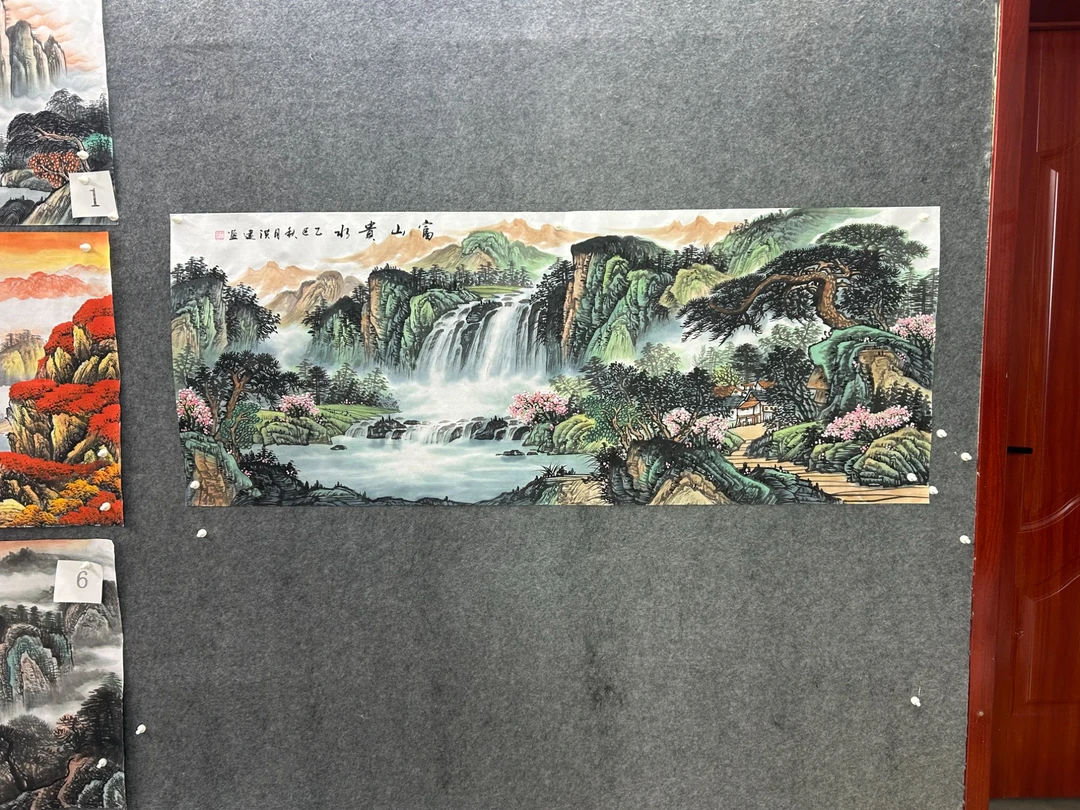 富山贵水尺寸：180cm*70cm挂画字画山水画客厅背景墙装饰画山水