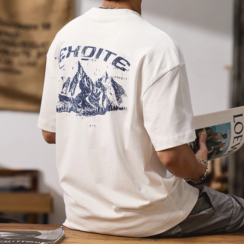 潮掌柜休闲圆领夏季薄款印花免烫纯棉印花短袖T恤休闲校园T恤短袖