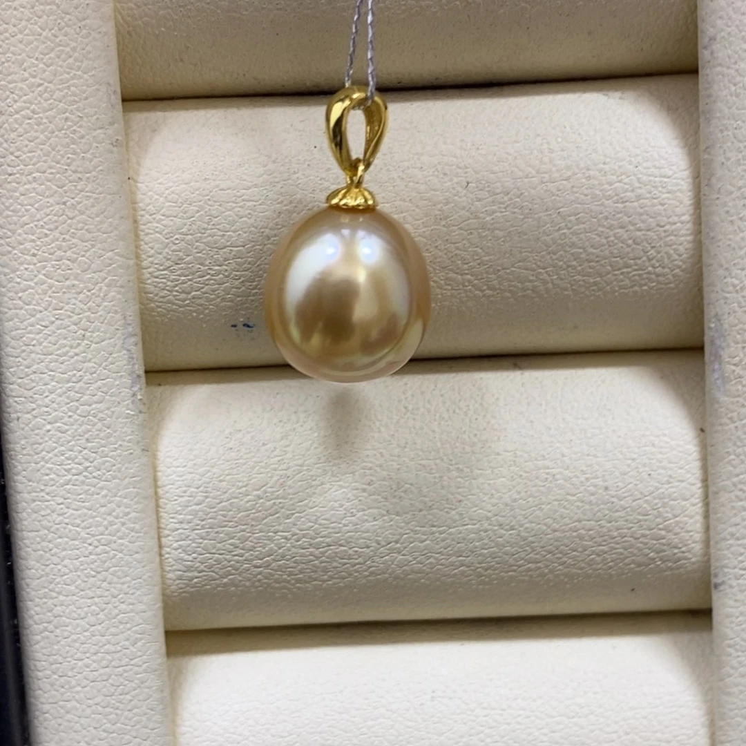 银S925镶嵌颈饰海水珍珠浓金吊坠11-12m m