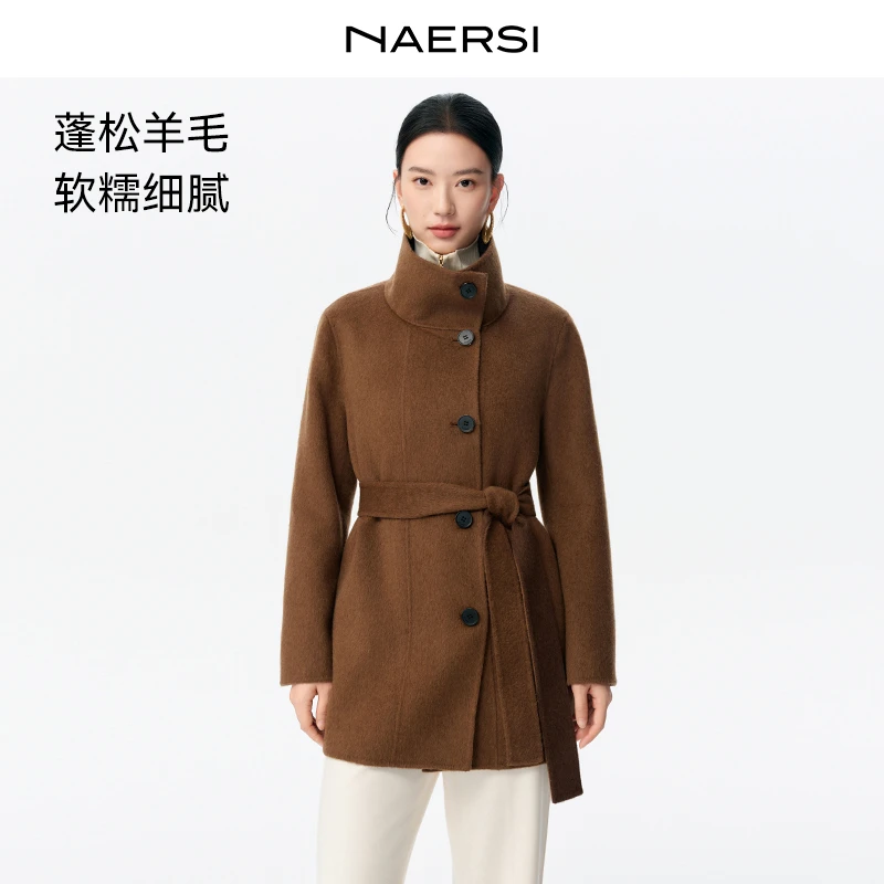 娜尔思美利奴绵羊毛大衣显瘦气质时尚双面中长款秋冬NL00892E5