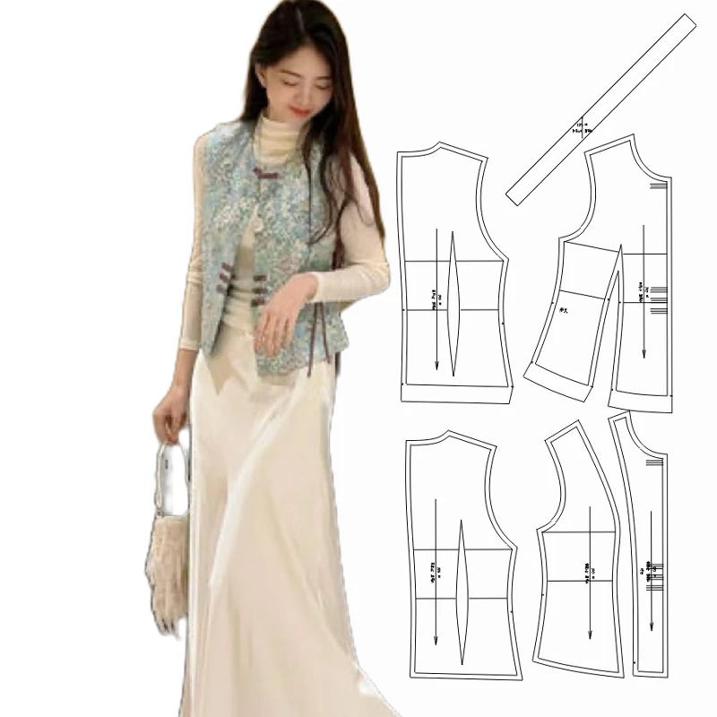 布期而制193新中式马甲复古盘扣外套做衣服服装裁剪图纸
