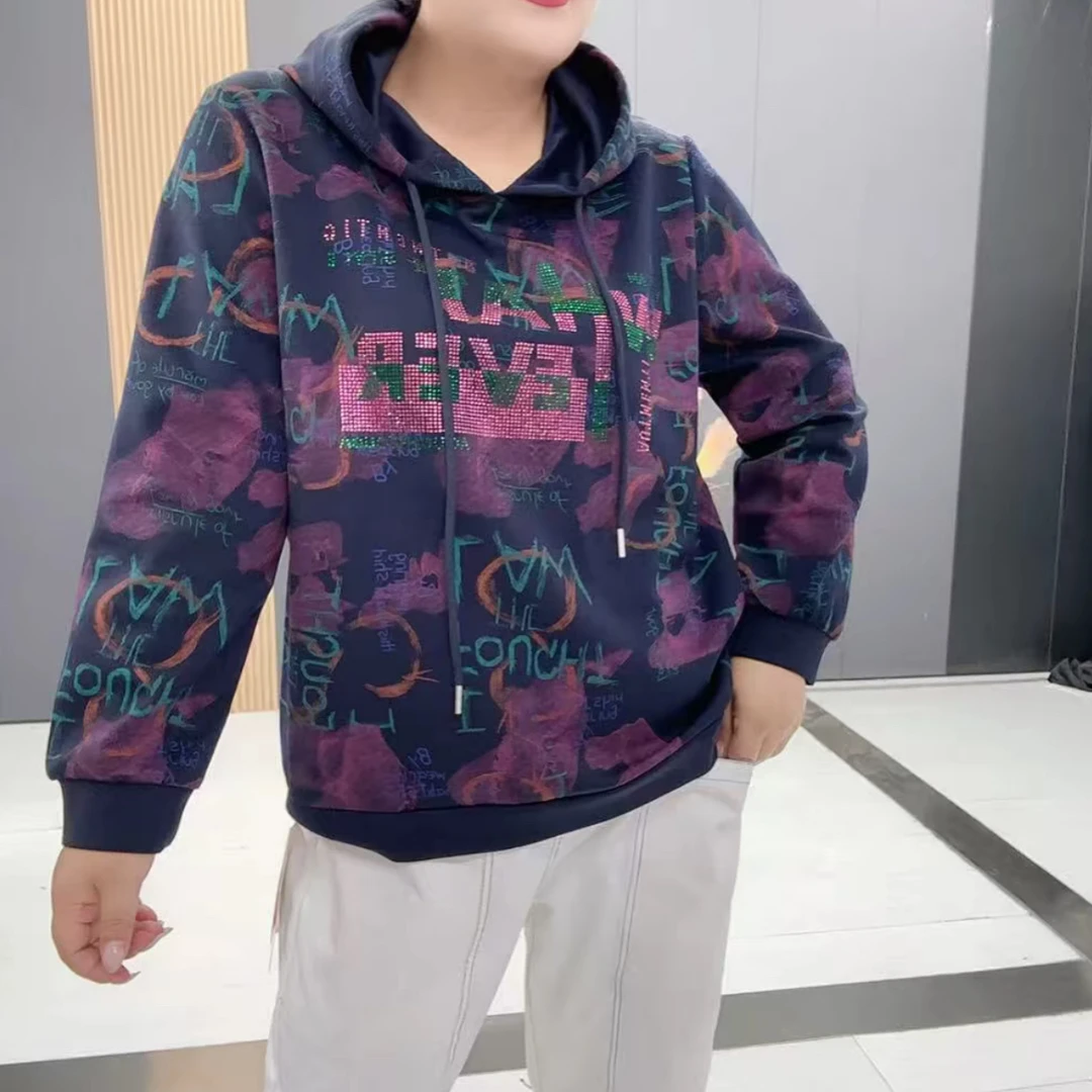3187梵#大码时尚秋季厚款连帽长袖套头款卫衣花色运动上衣