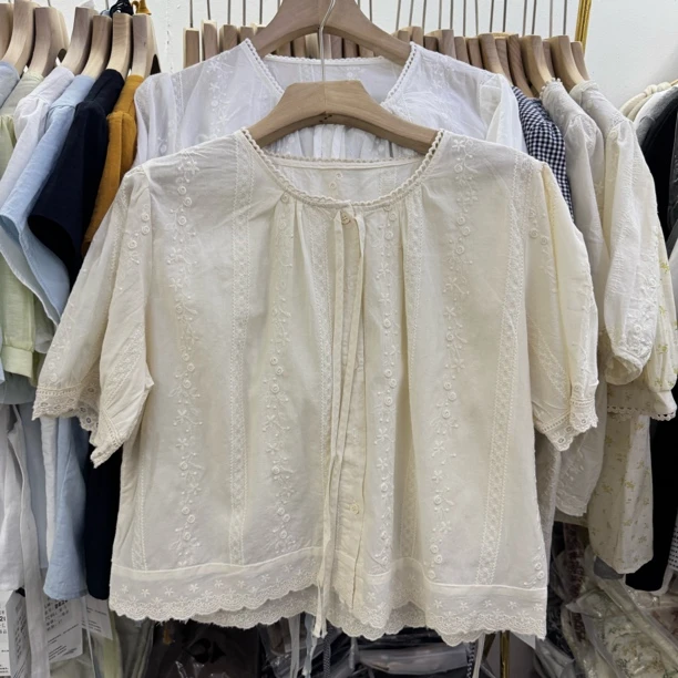 福利# 夏季新款100棉刺绣小衫 短款百搭