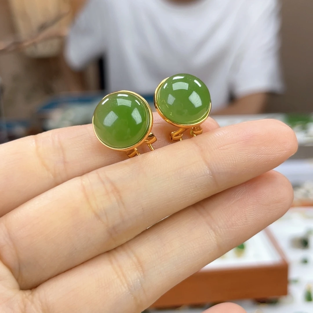 和田玉银S925镶嵌耳饰