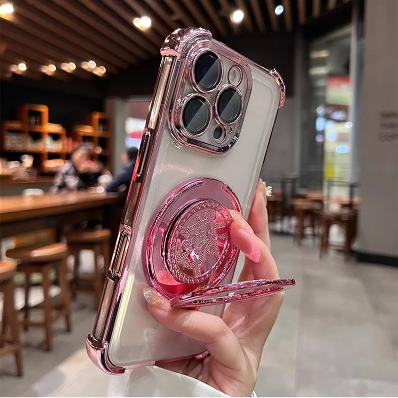 旋转陀螺支架适用苹果16promax手机壳透明四角防摔网红男女款高档