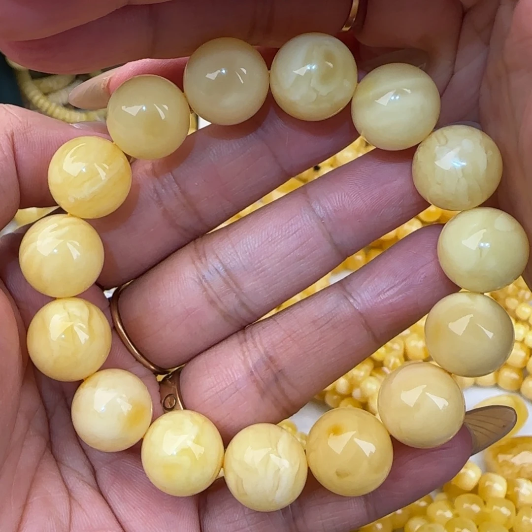 未镶嵌蜜蜡手链奶白花圆珠手串