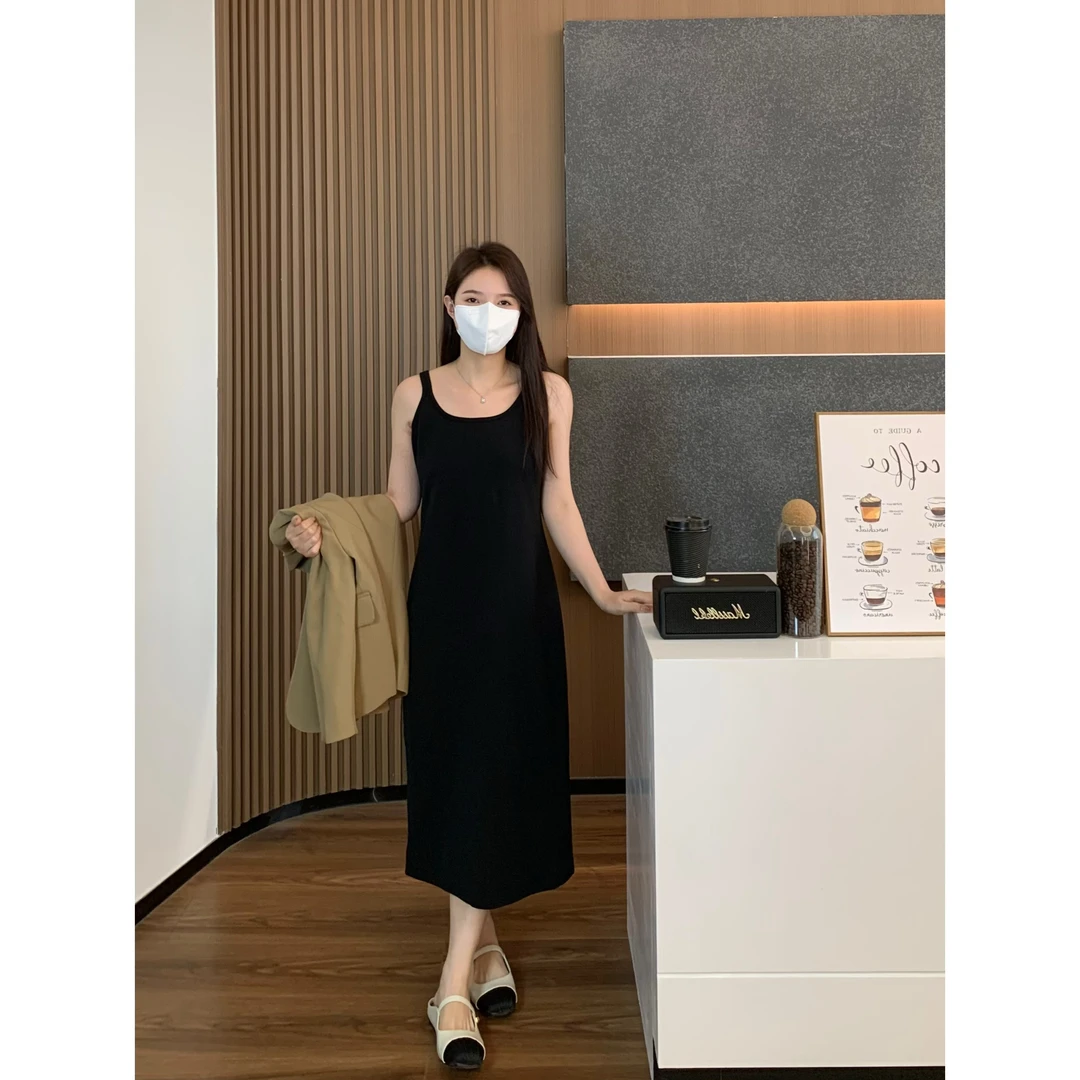 小羽酱小个子定制春夏韩系简约百搭气质显瘦U领双肩带吊带连衣裙