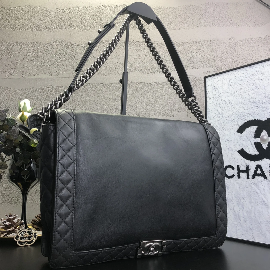 95新 Chanel/香奈儿 Leboy黑银大号xxl机场单肩斜挎包 长35 18开