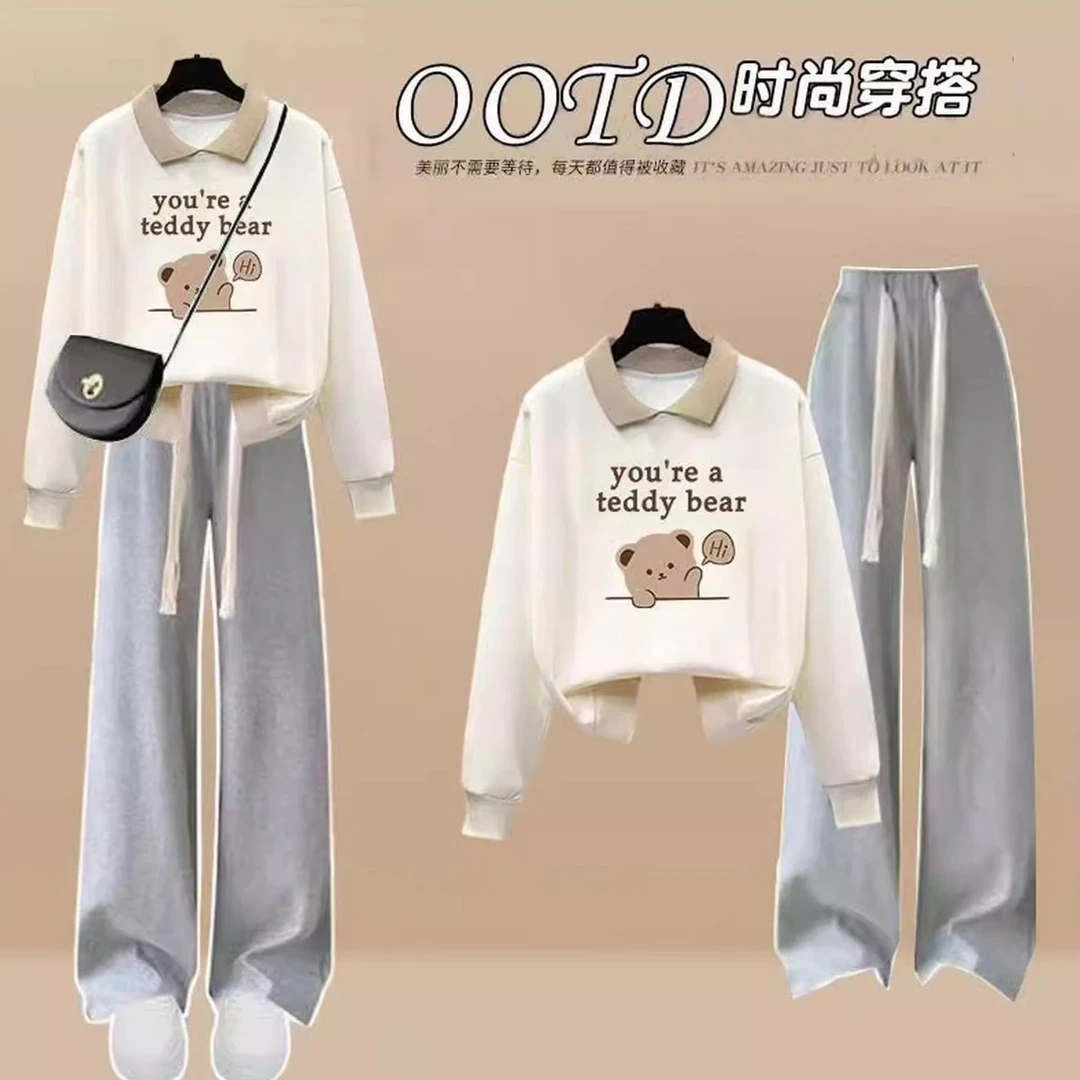 森系盐甜长袖卫衣两件套韩系秋季一整套初中学生学院风休闲运动裤