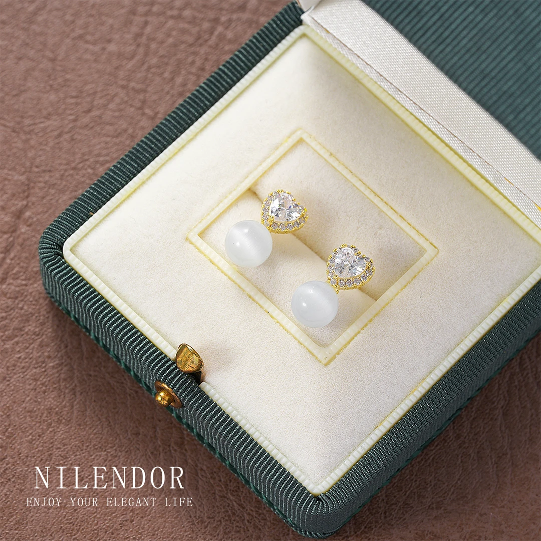 铜合金合成锆石耳饰 ES-348精致百搭爱心珠珠小巧简约耳钉