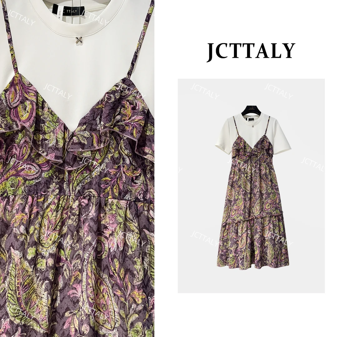 【宠粉价】法式蝴蝶结吊带复古拼接假两件时尚显瘦连衣裙JC-A4126