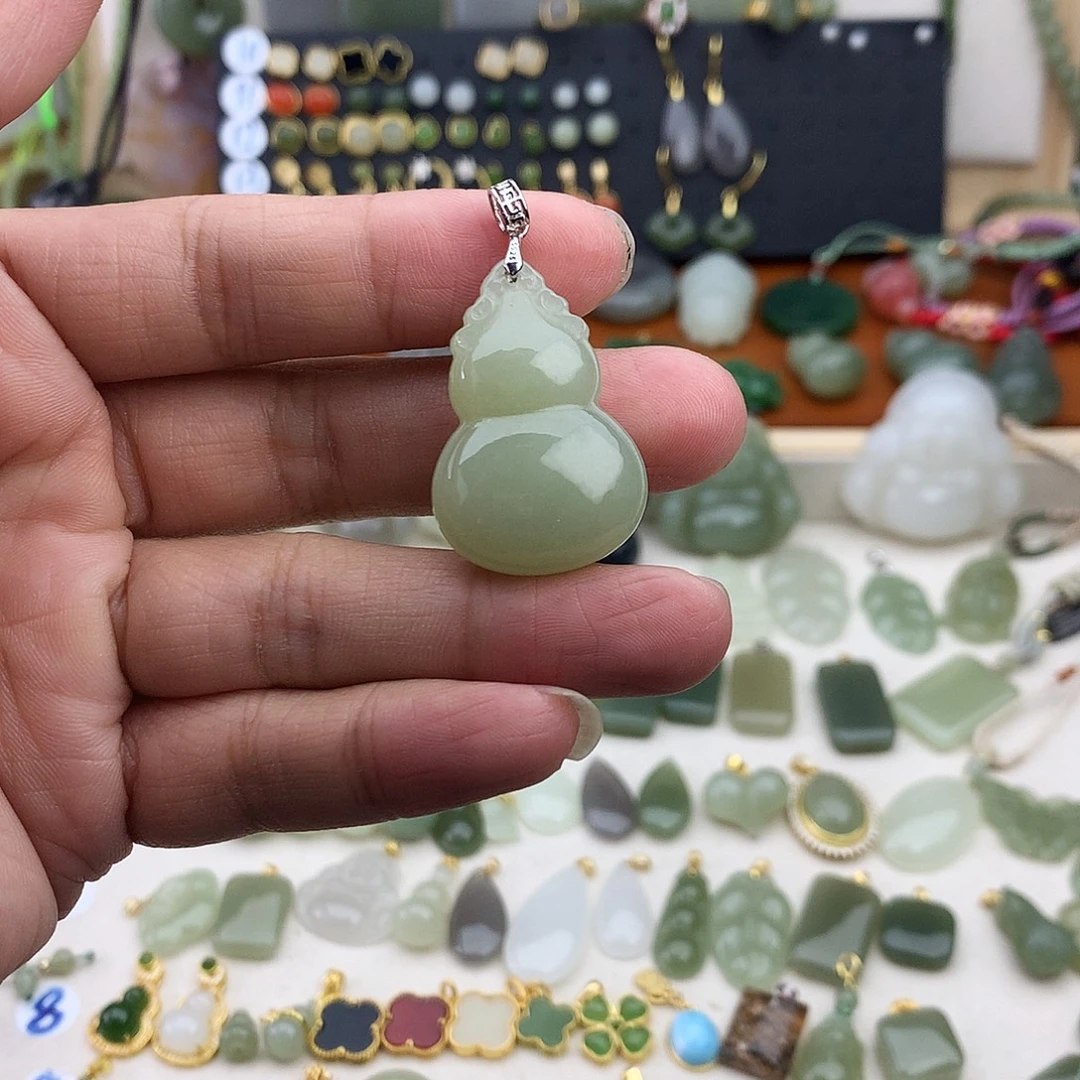 和田玉银S925镶嵌吊坠(不含链)