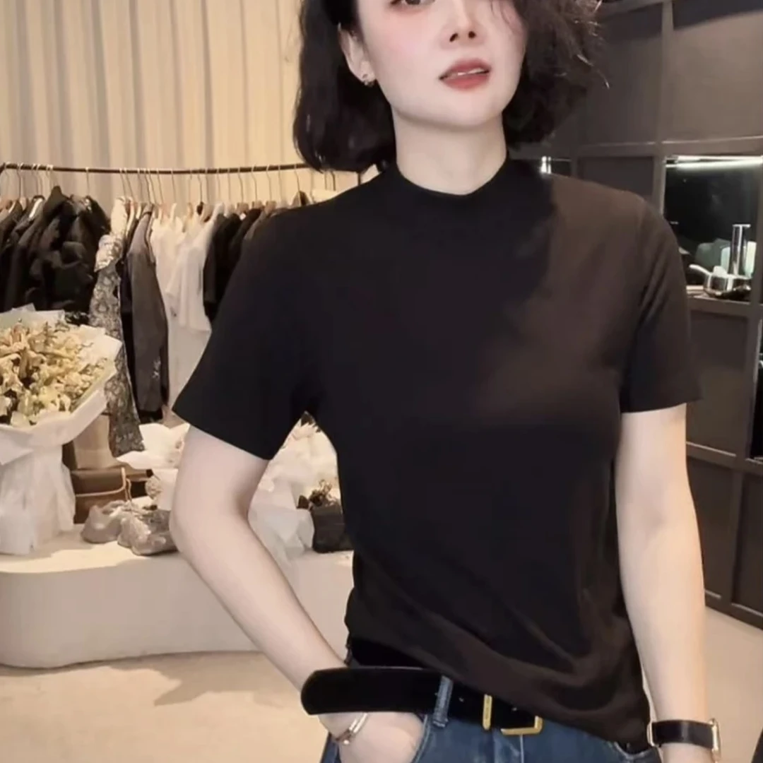 《优麦汇》早春款圆领设计感时尚百搭短袖显瘦上衣女