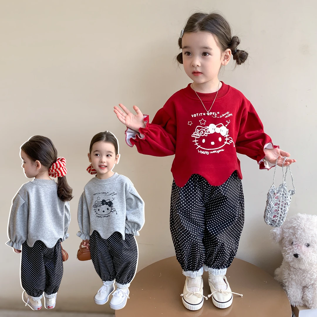 女小童卡通套装春秋款女宝宝波浪卫衣春装小女孩休闲运动两件套潮