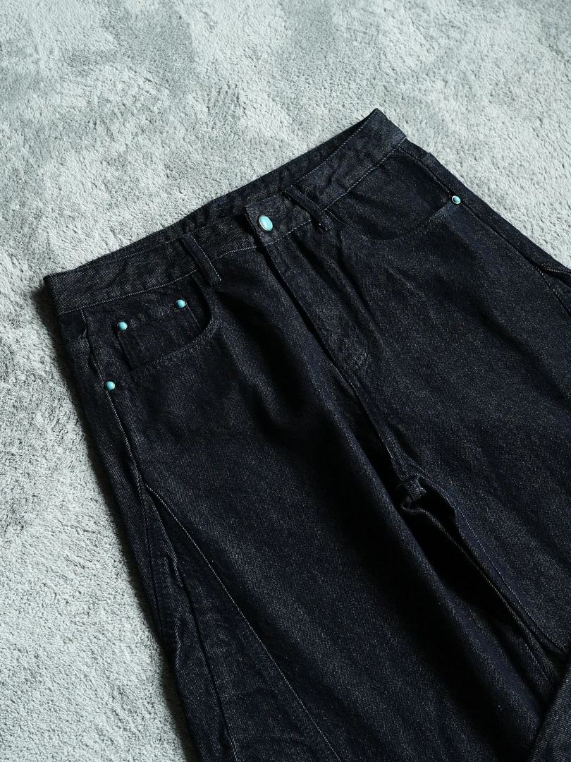 Az Studio 25ss「绿松石黑牛」水洗弯刀剪裁解构冰岛蓝湖色系牛仔裤