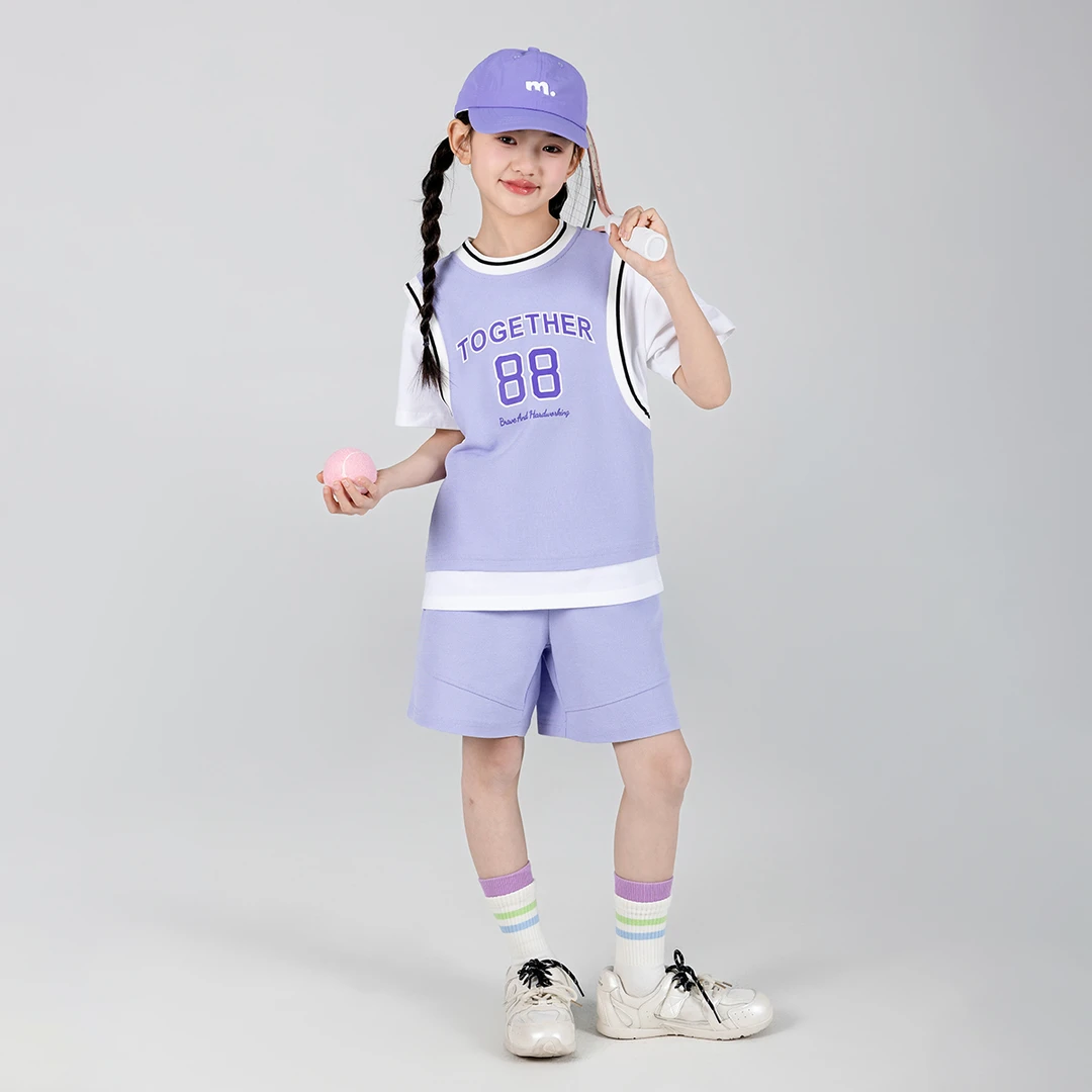 小茵曼女童短袖短裤套装2025秋季时尚儿童中大童两件套VQW252022