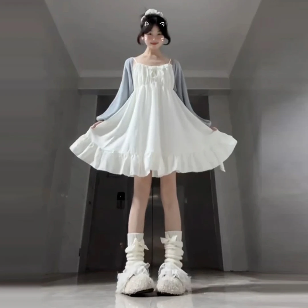 夏日穿搭海边度假一整套连衣裙子女夏2025新款白色小个子减龄短裙