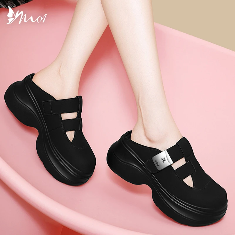 M01包头版女舒适坡跟瑶瑶底休闲妈妈外穿增高凉拖鞋厚底夏季新款