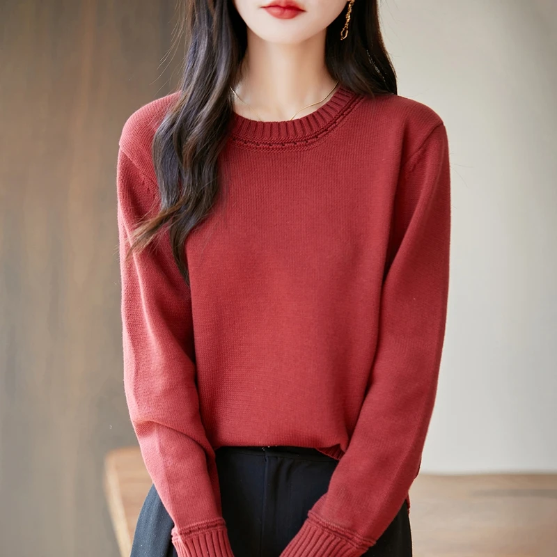 法式纯棉套头长袖纯色春秋薄款爆款内搭冬季打底上衣可外穿毛衣宽