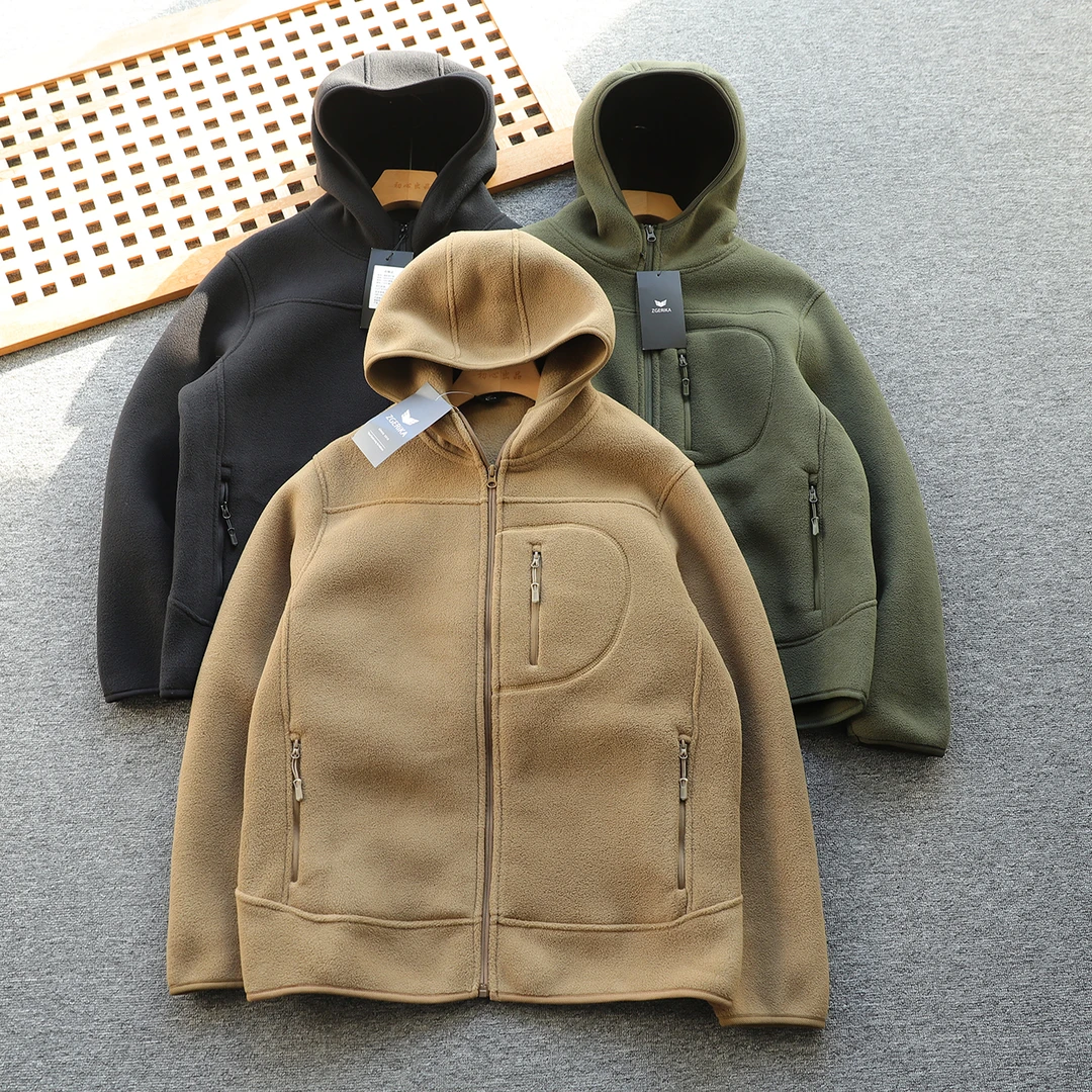 日单 户外男女连帽双面绒保暖摇粒绒外套抓绒衣