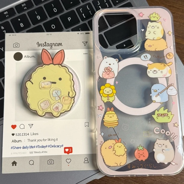 卡通摇摇乐角落生物imd磁吸支架适用苹果15手机壳iphone14/13新款