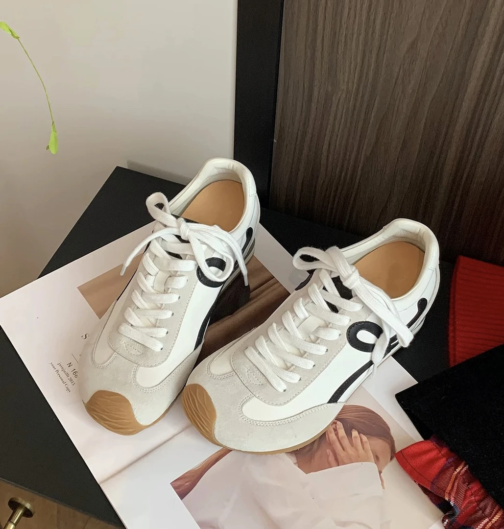 时髦甜味~甜酷风真皮大头丑萌德训鞋女阿甘鞋休闲鞋显脚小运动鞋