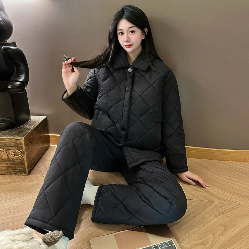 睡衣女秋冬加绒加厚2025爆款三层夹棉珊瑚绒两件套保暖女士家居服