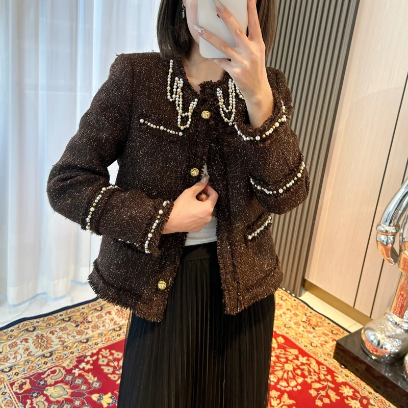 MSSY美舒尚衣秋冬加厚重工钉珠显瘦气质鹅绒服小香风羽绒服60041