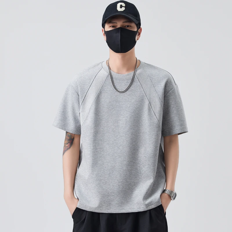 高级感抗皱空气层短袖t恤男夏季2025新款潮流百搭设计师男款内搭T