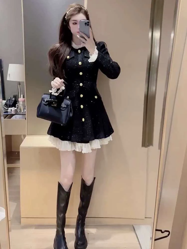 321拼接花边圆领连衣裙